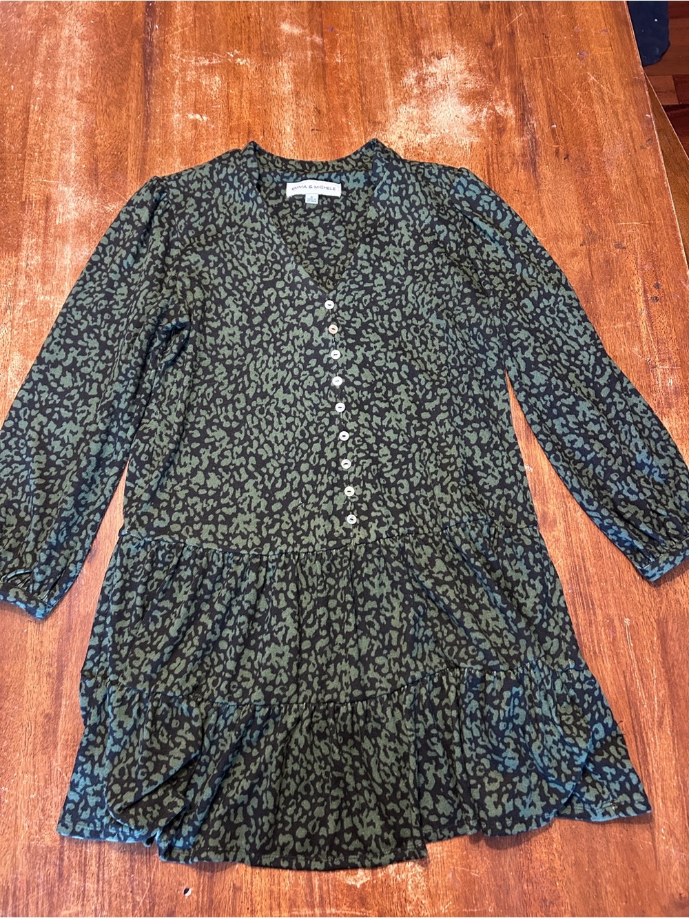 Emma & Michele Boho Leopard Print Button-Front Women's Tiered Ruffle Mini Dress